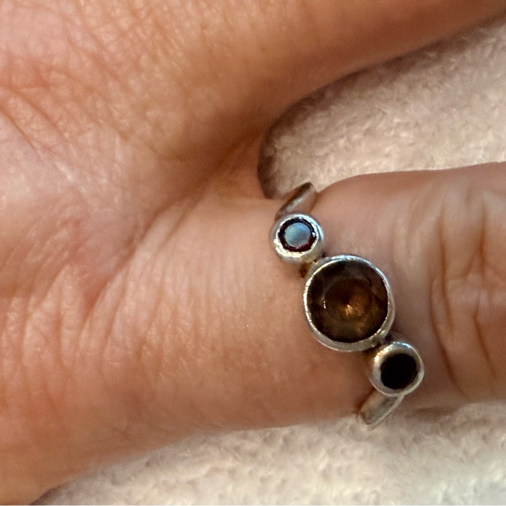 Sterling Silver off set unique Gemstone Triple Circle Ring. Approx size 8